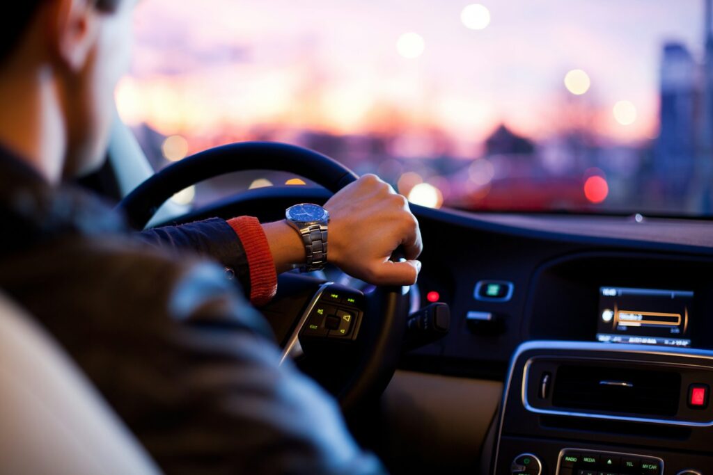 View of a car dashboard while driving