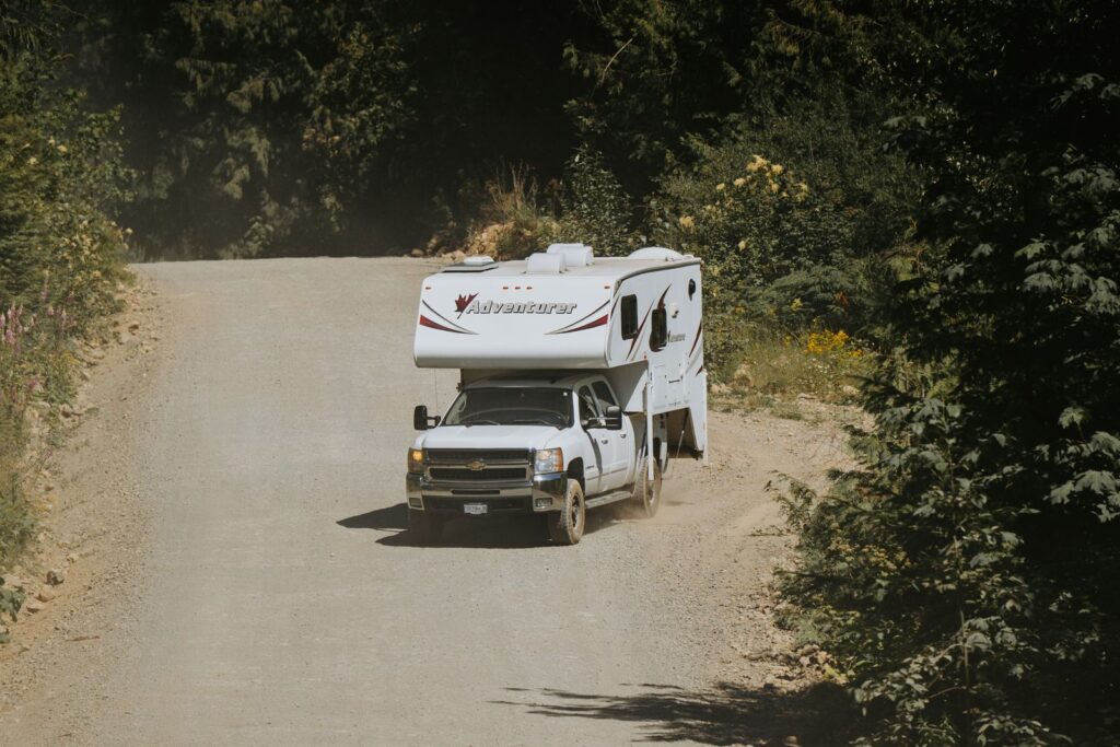 RV camper on an open road